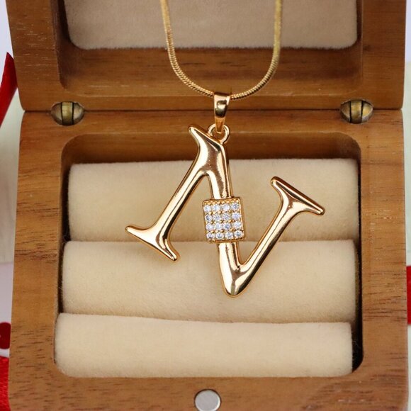 "Rose Gold N Initial Pendant with Dazzling CZ Crystals, XPPT1425 - Picture 9 of 12